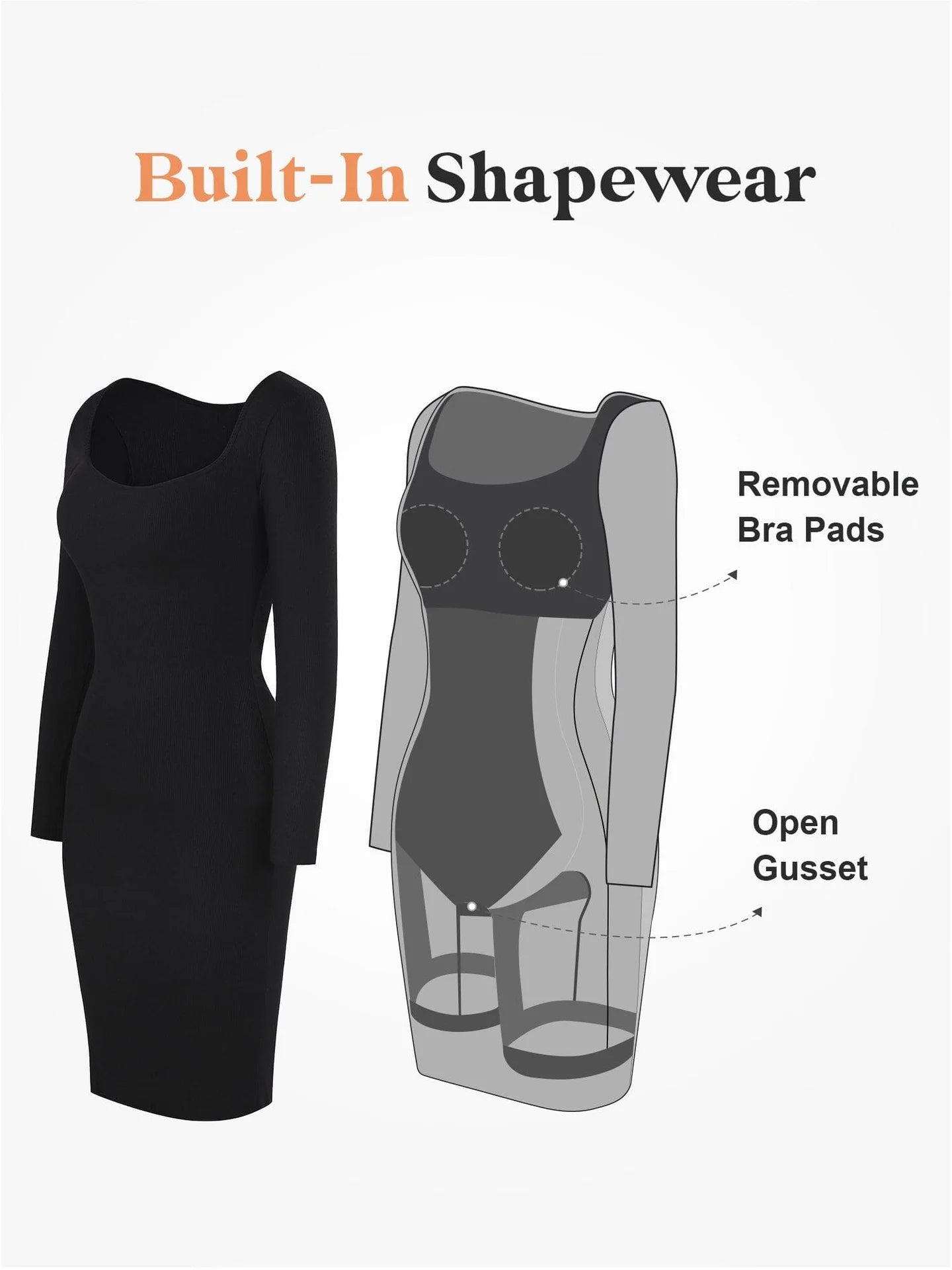 Built-In Shapewear Long Sleeve Midi Lounge Dress – Temptissa