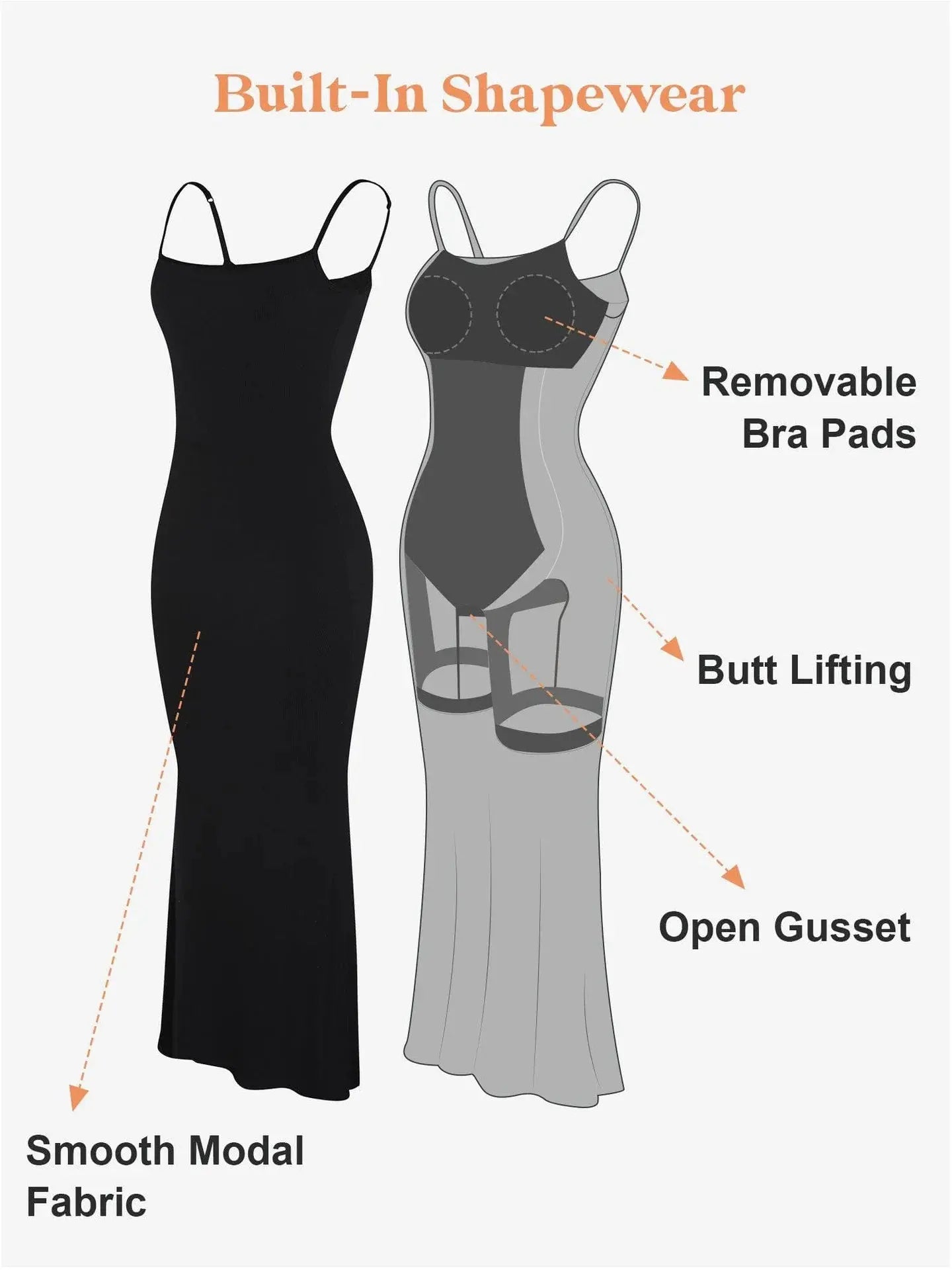 Slimming Slip Dress with straps with built in bodysuit black Easy Curves, South Africa