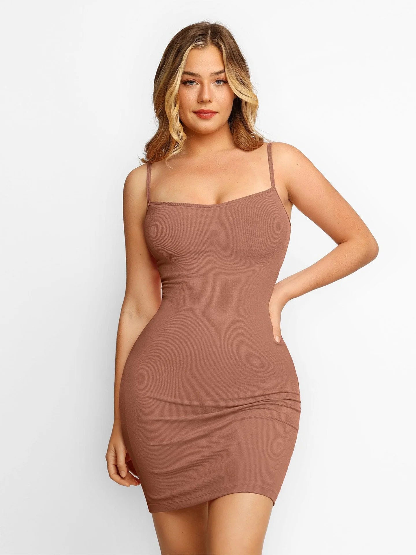 Our long sleeve lounge dress with built in shapewear is a must